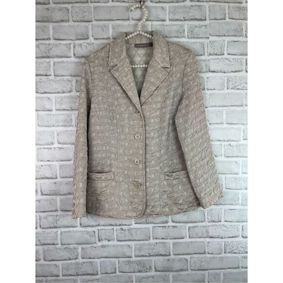 Croft and Borrow Women's Champange Crinkle Pattern Blazer Jacket Size Small - Picture 8 of 8